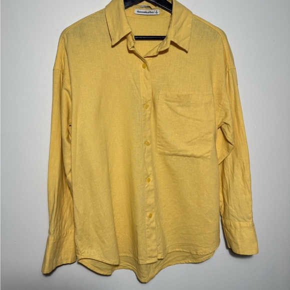 Abercrombie & Fitch Oversized Yellow Button Down Long Sleeve Sz S ! Linen/Cotton - Picture 2 of 10